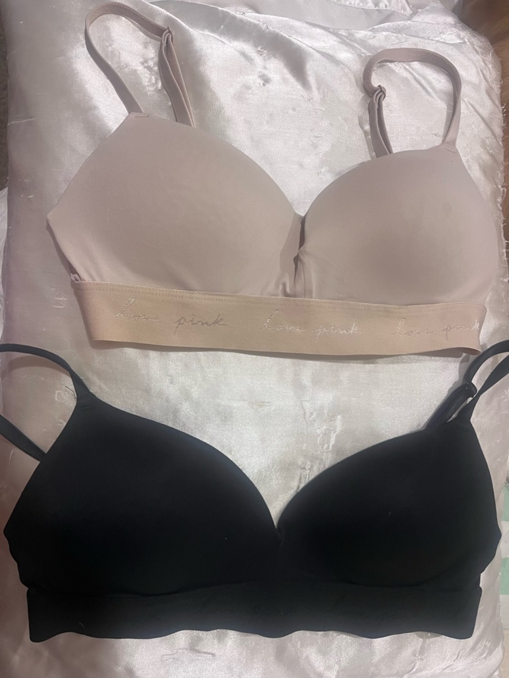 PINK Victoria's Secret Nude and Black Wireless Bralette Duo